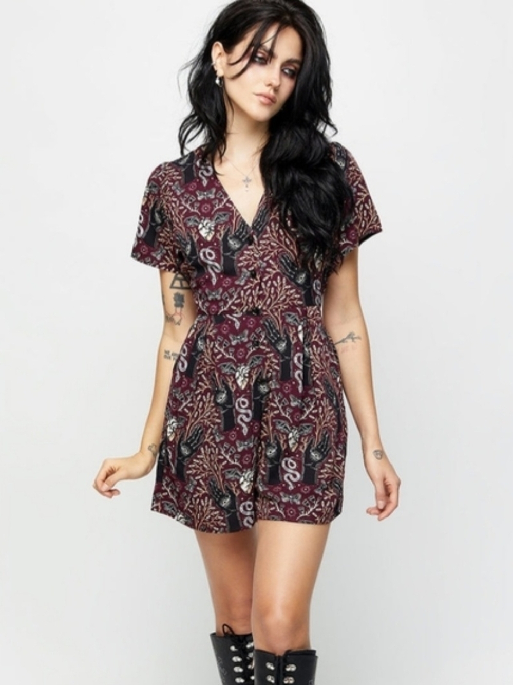 Disturbia Hemlock Playsuit Short Sleeve Sz14 Goth Witchy